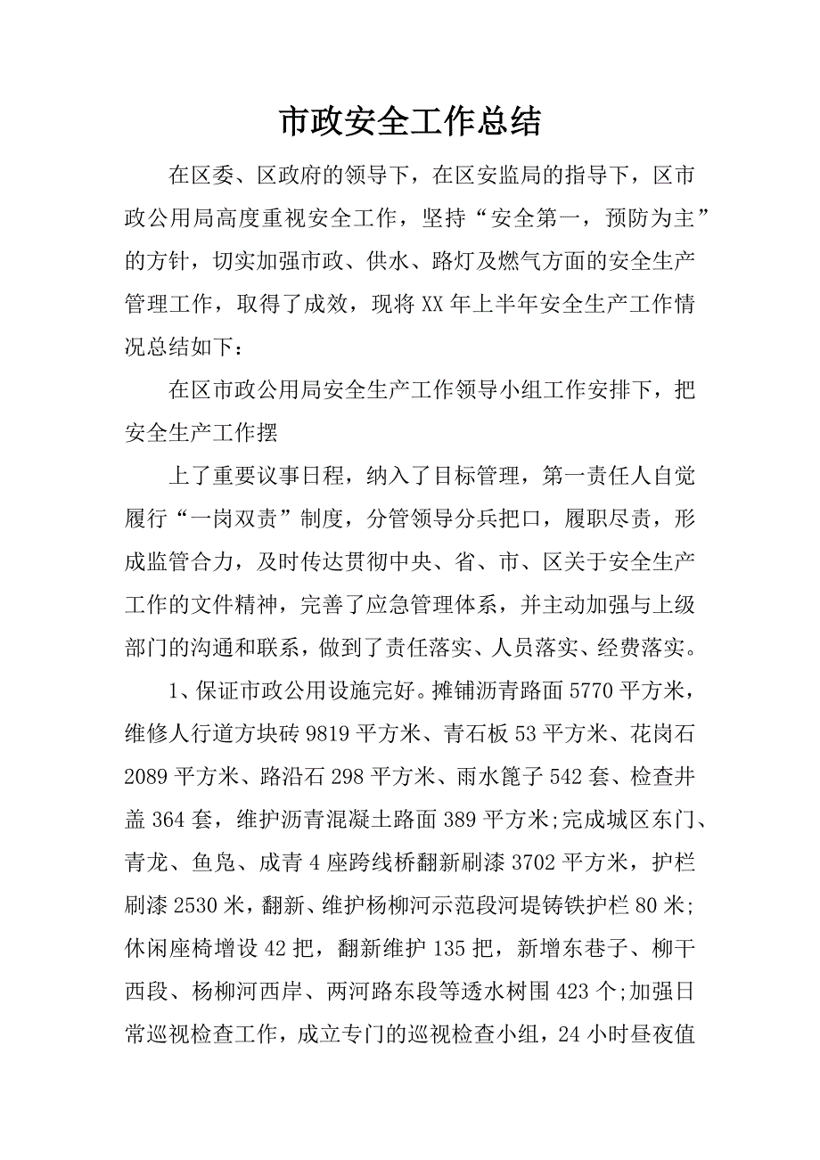 市政安全工作总结.docx_第1页