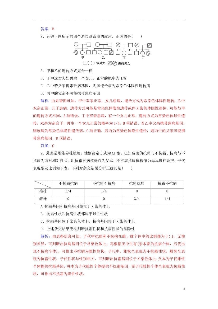 高中生物  基因和染色体的关系  伴性遗传检测试题 新人教版必修_第5页