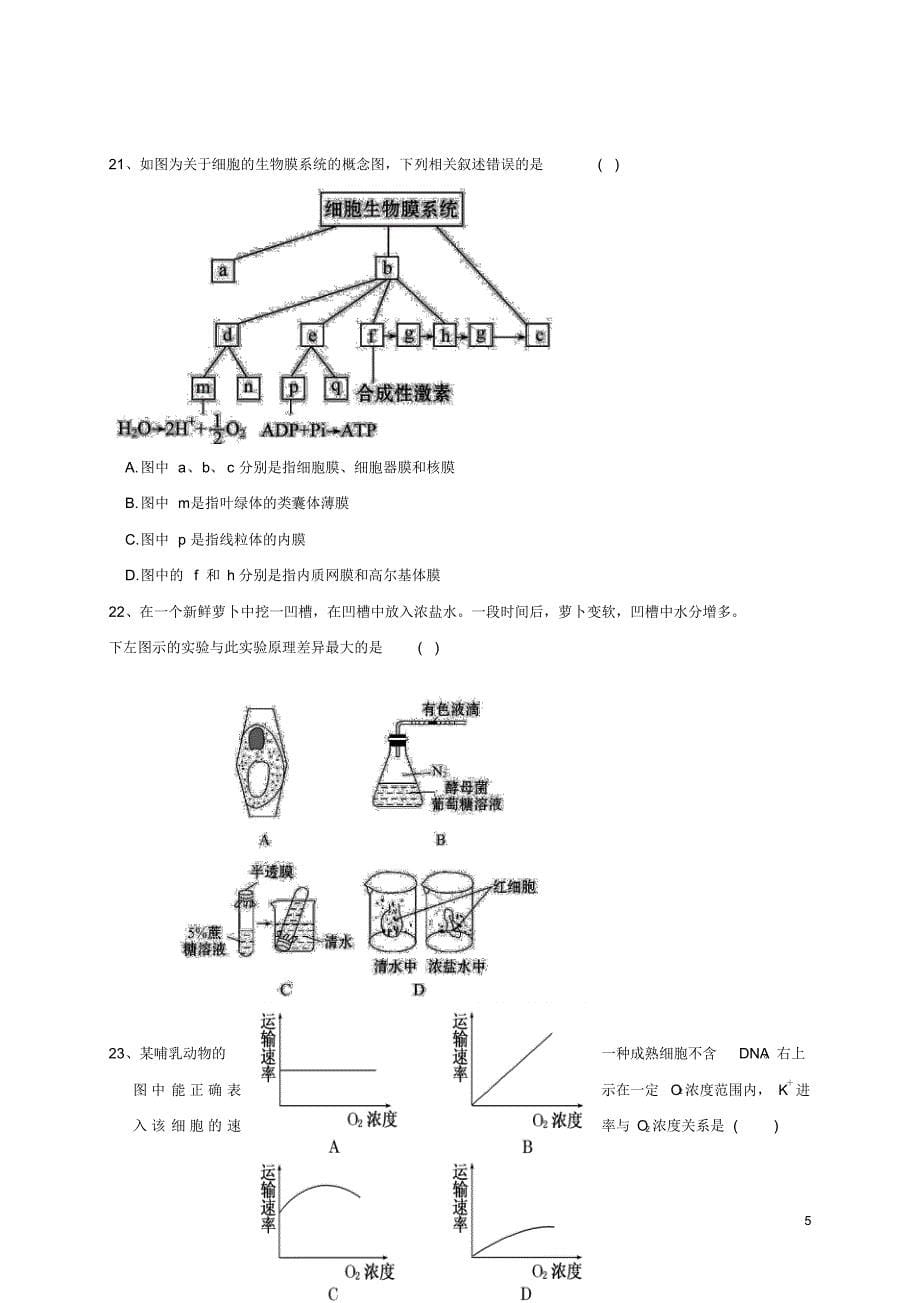 吉林省乾安县第七中学2016_2017学年高一生物上学期期末考试试题_第5页