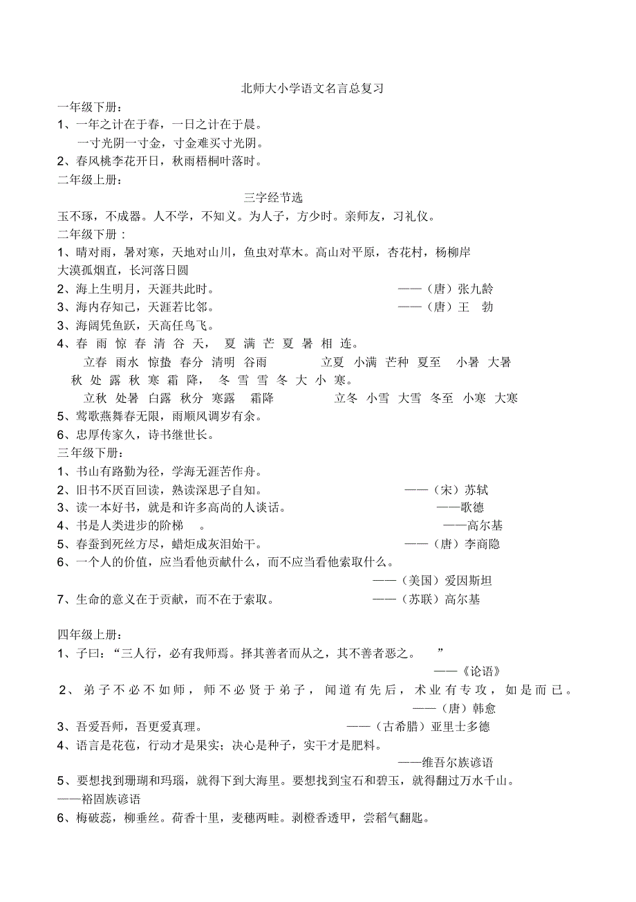 小学北师大版语文名言(1至6年级)总复习。_第1页