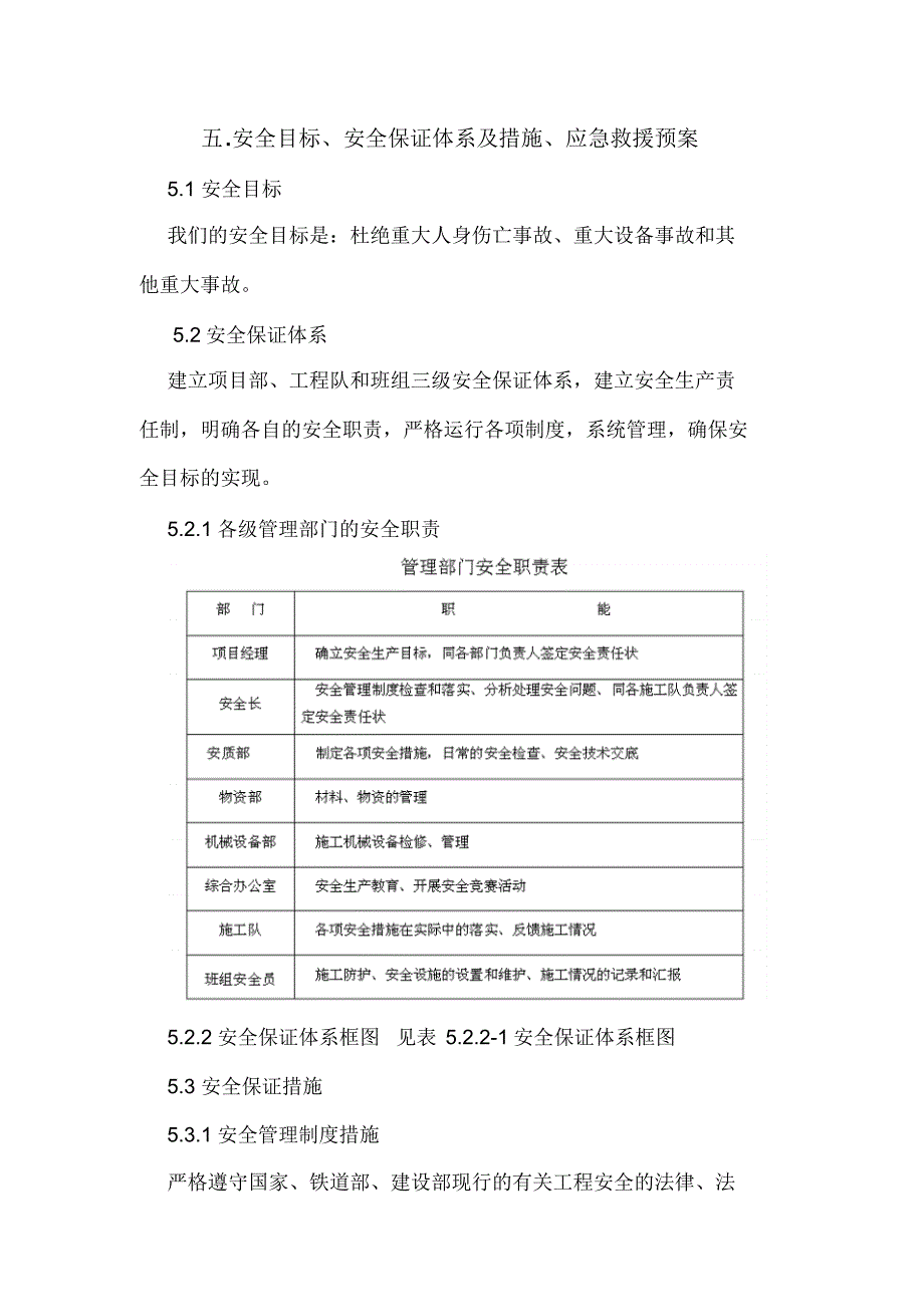 安全目标、安全保证体系及措施、应急救援预案_第1页