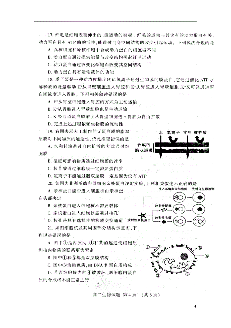 山东省泰安市2017-2018学年高二生物下学期期末考试试题_第4页