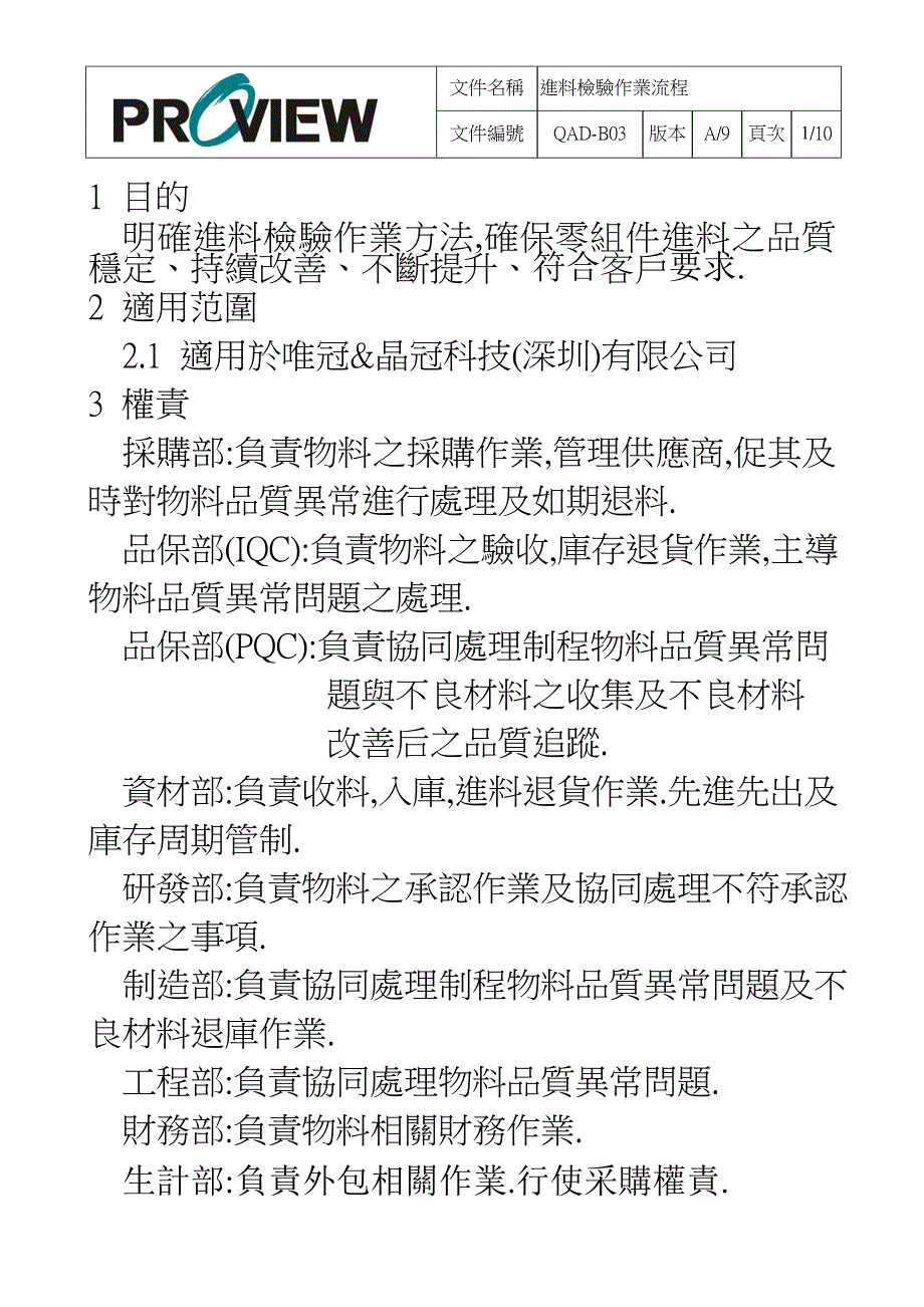 某某科技有限公司进料检验作业流程 17页_第2页