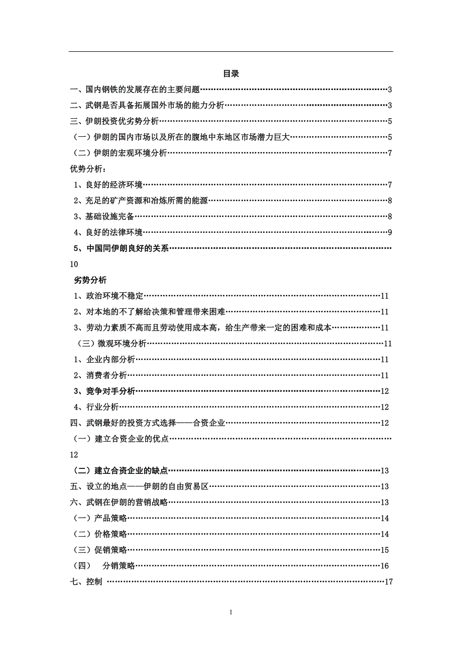 武汉钢铁集团入驻伊朗国际营销报告 19页_第1页