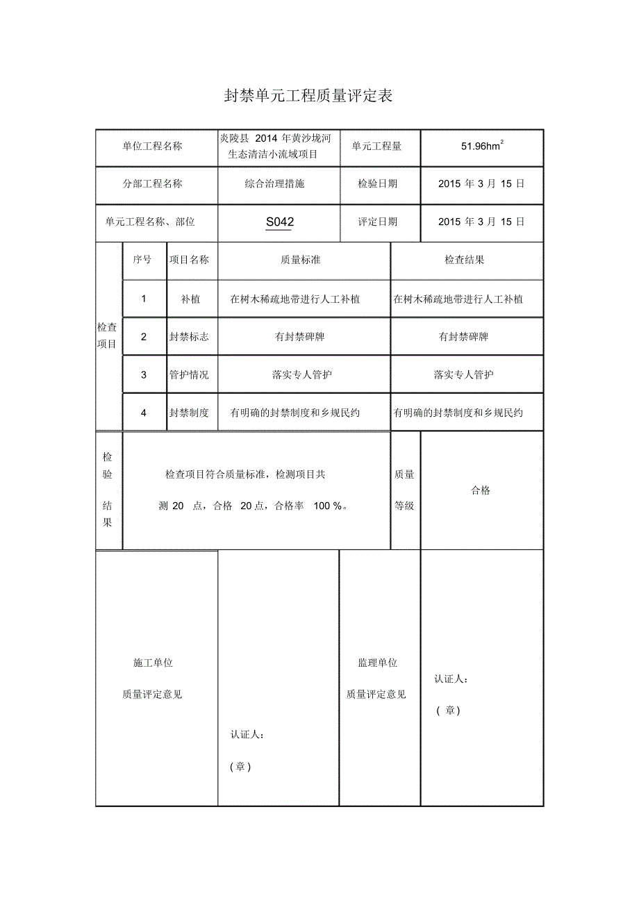 封禁治理2015单元工程质量评定表_第2页