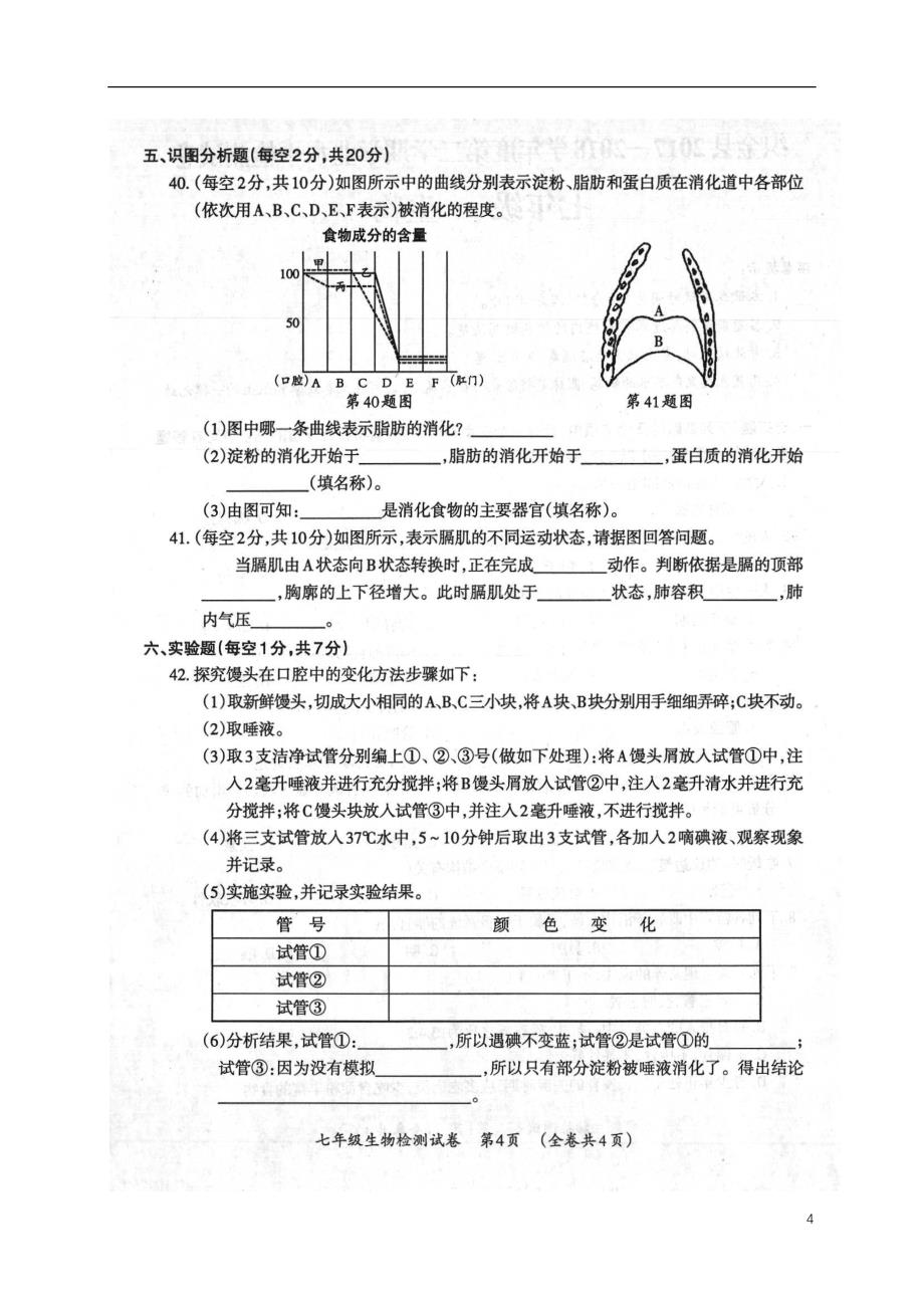 贵州省毕节市织金县2017-2018学年七年级生物下学期期末试题 新人教版_第4页