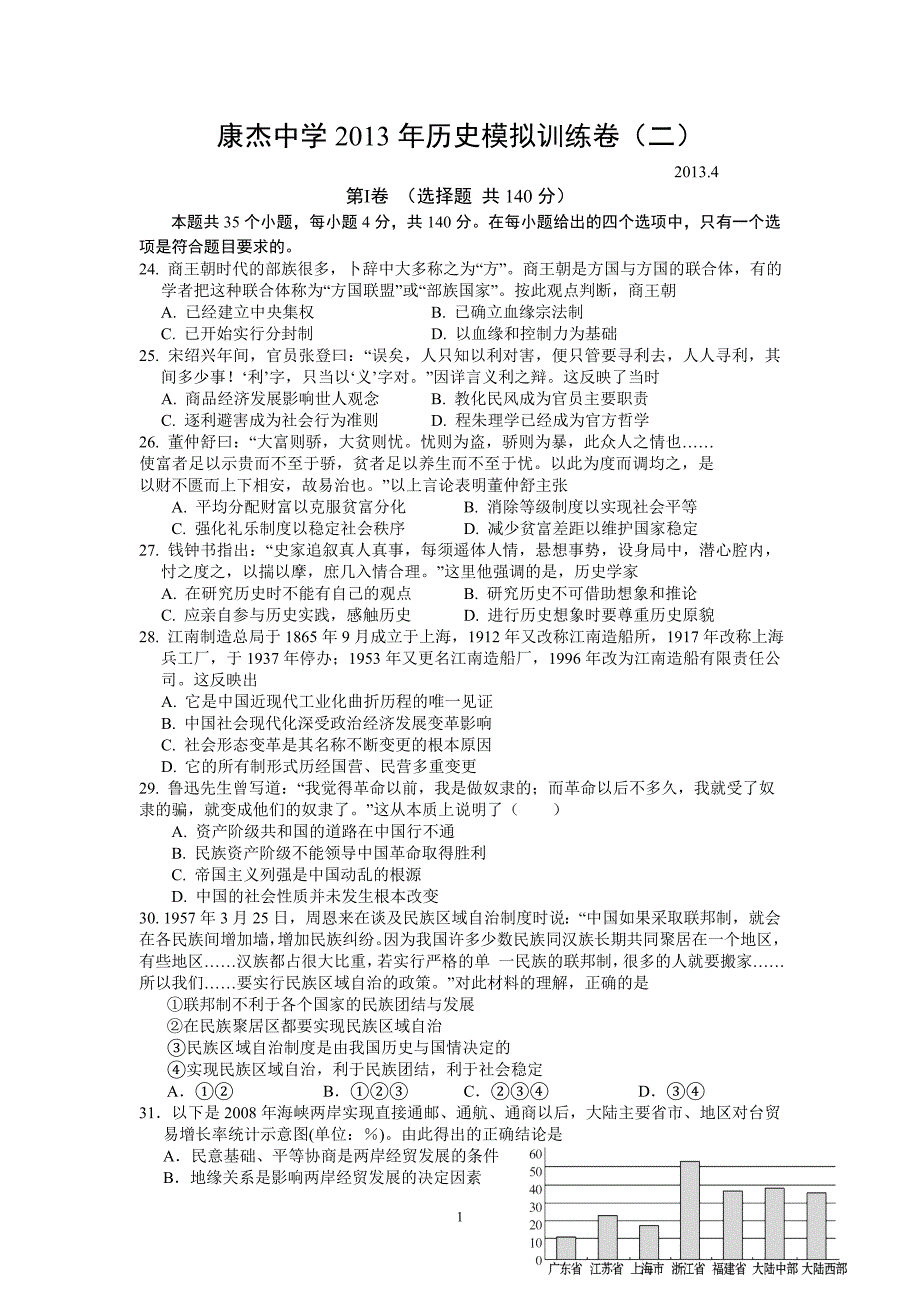 【历史】山西省康杰中学2013届高三第二次模拟试题6_第1页