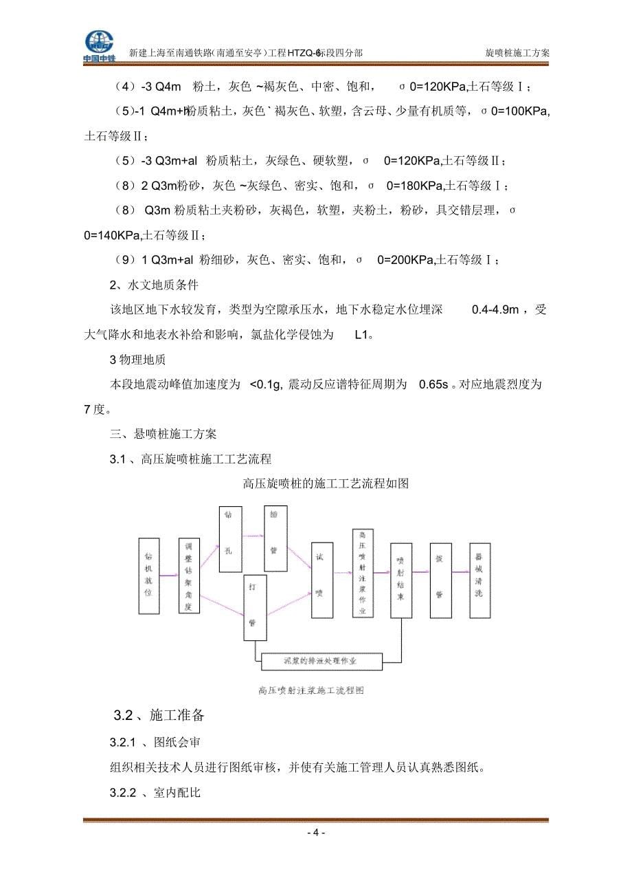 沪通铁路站前Ⅵ标高压旋喷桩施工方案(中铁)_第5页