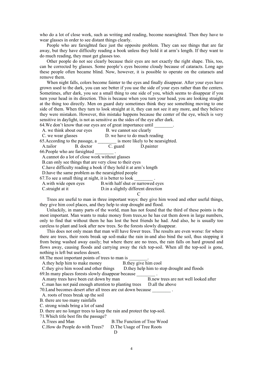 【英语】浙江省诸暨市草塔中学2012-2013学年高一下学期期中考试（平行班）45_第4页