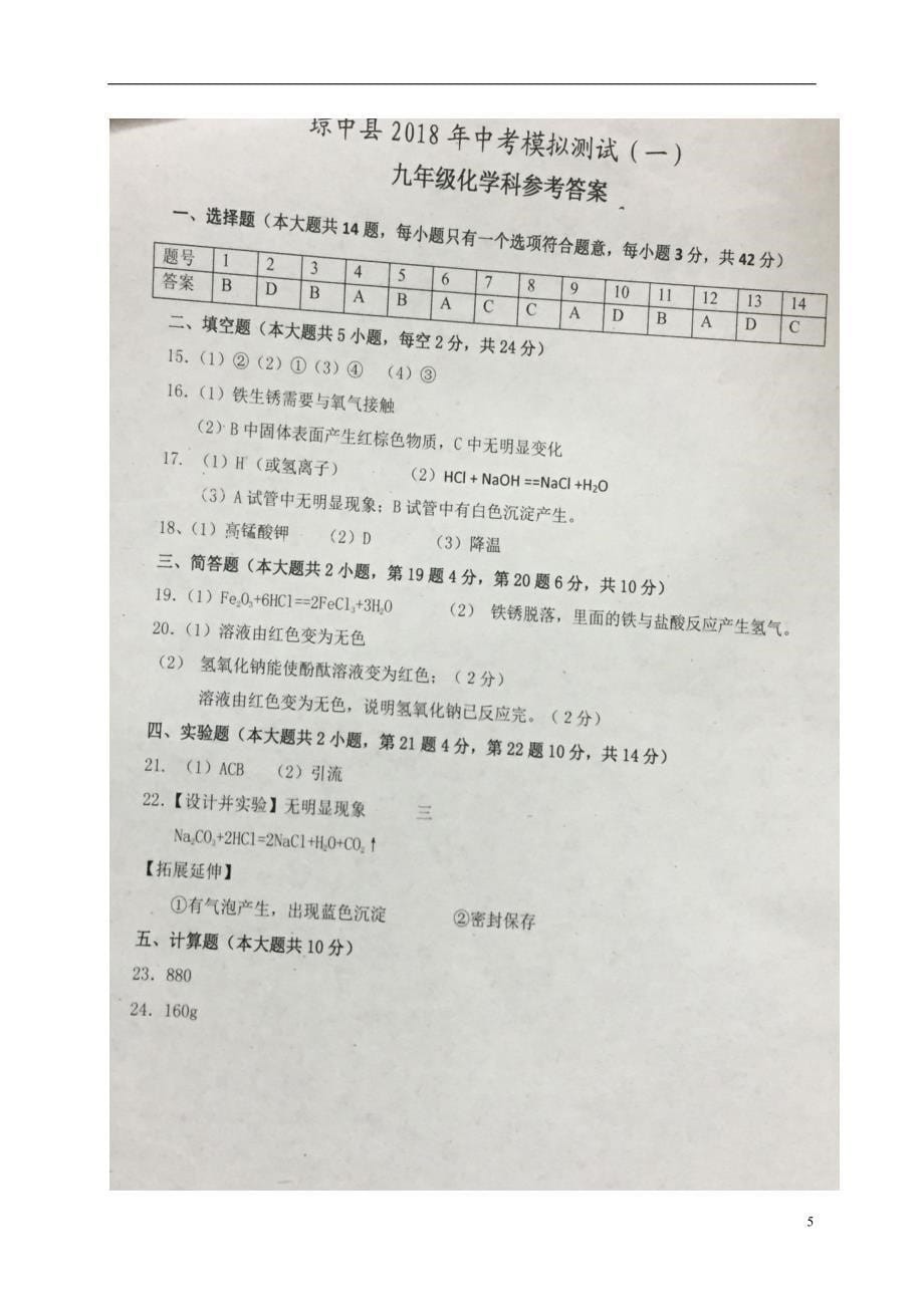 海南省琼中县2018年度中考化学模拟测试试题一_第5页