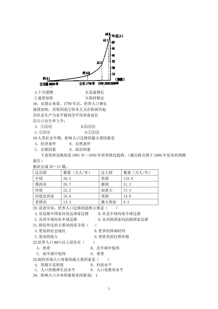 【地理】云南省大理州宾川县第四高级中学2012-2013学年高一1月月考试题_第3页