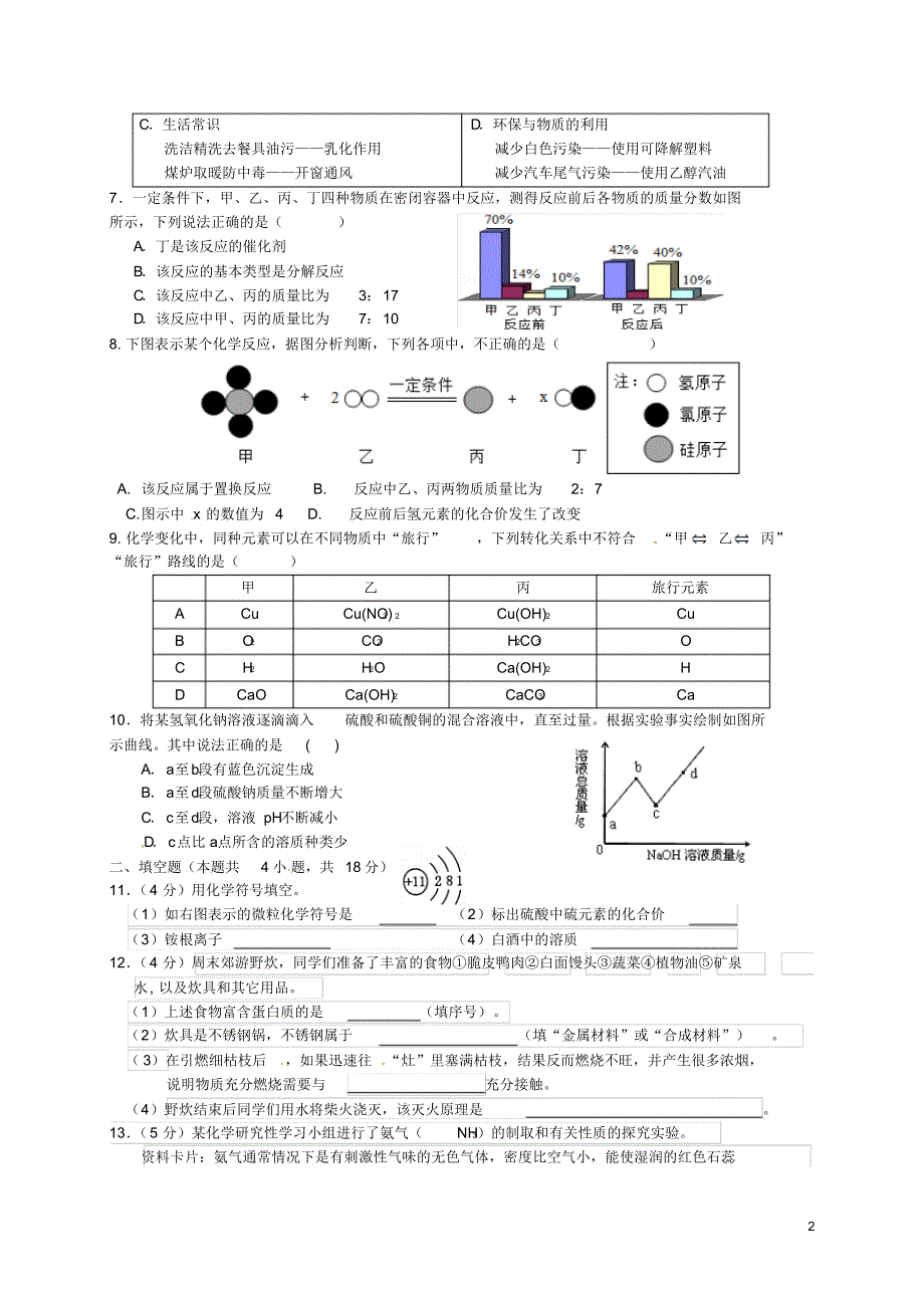 湖北省孝感市孝南区肖港镇肖港初级中学中考化学专题36化学适应性考试7_第2页