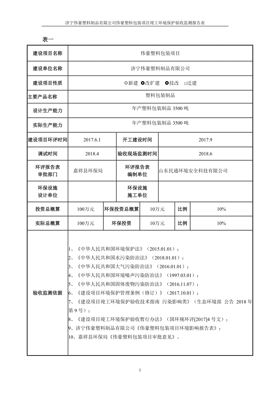 济宁伟豪塑料制品有限公司伟豪塑料包装项目（噪声、固废部分）竣工环境保护验收监测报告_第3页