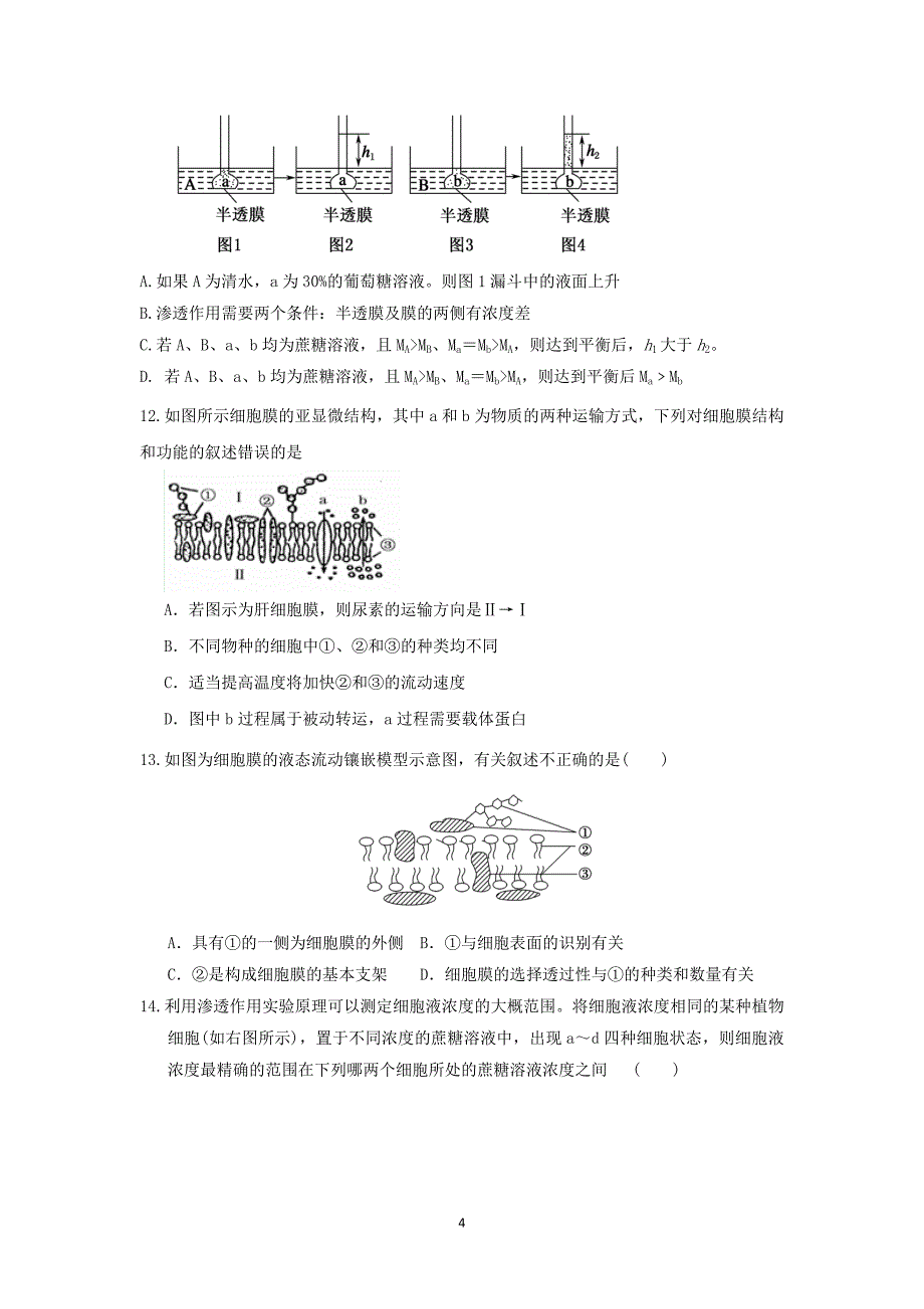 【生物】河南省开封县一中2015届高三上学期第一次月考_第4页