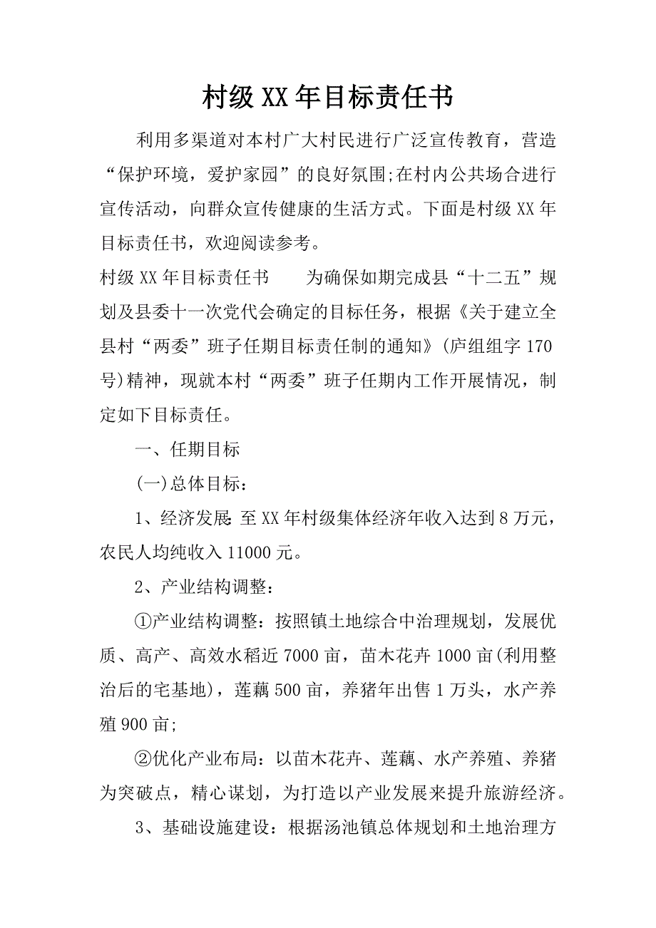 村级xx年目标责任书.docx_第1页