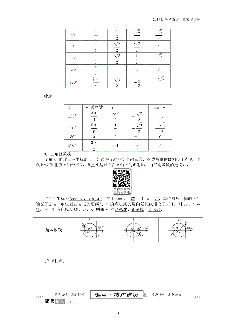 2019版高考数学一轮复习训练： 第一部分 基础与考点过关 第三章 三角函数、三角恒等变换及解三角形学案_第3页