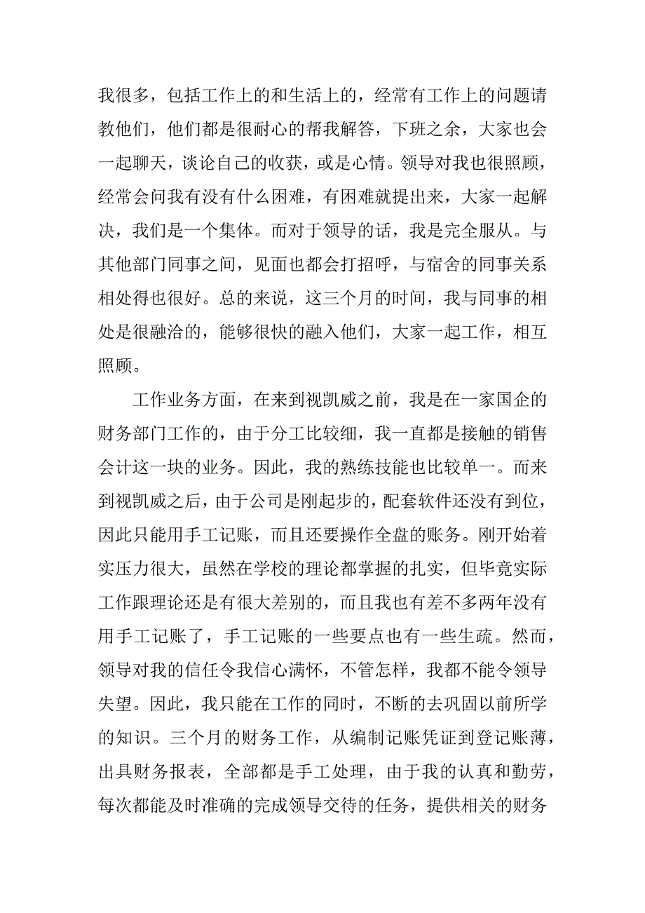 财务试用期工作总结及转正申请.docx_第2页