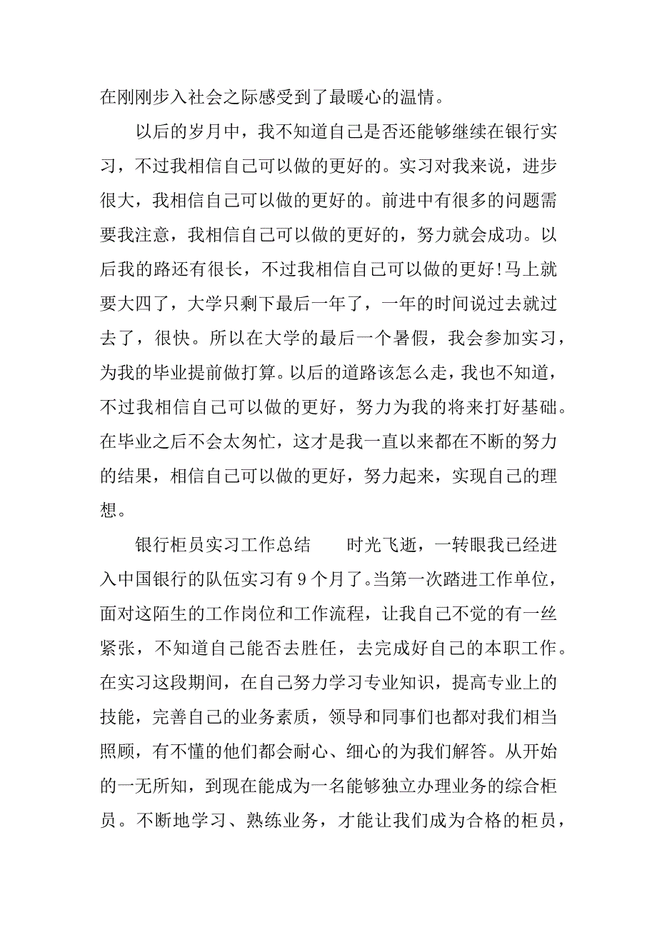 银行柜员实习工作总结范例.docx_第4页