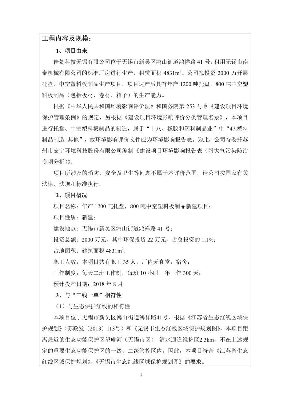 佳贺科技无锡有限公司年产1200吨托盘，800吨中空塑料板制品新建项目环境影响报告表_第5页