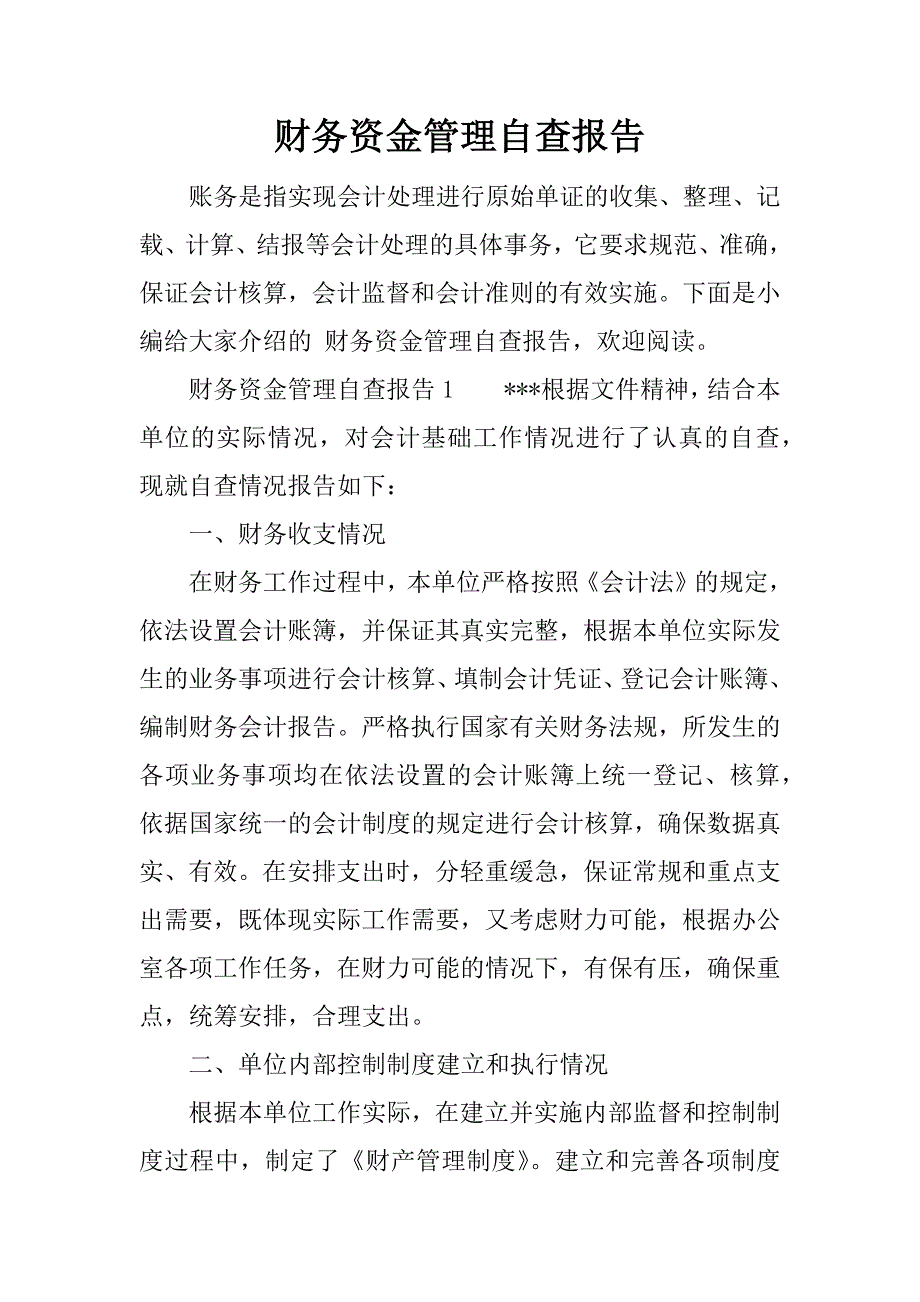 财务资金管理自查报告.docx_第1页