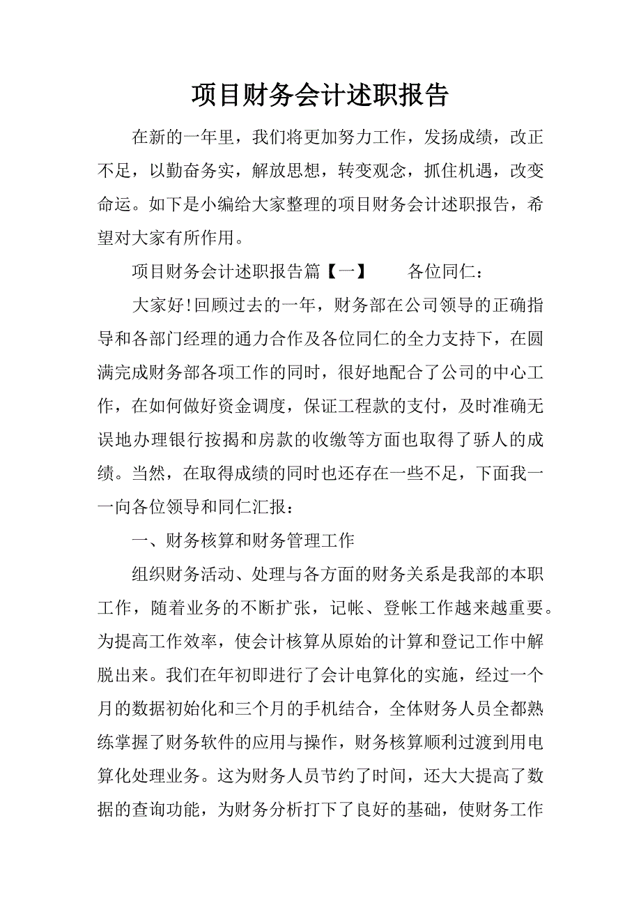 项目财务会计述职报告.docx_第1页