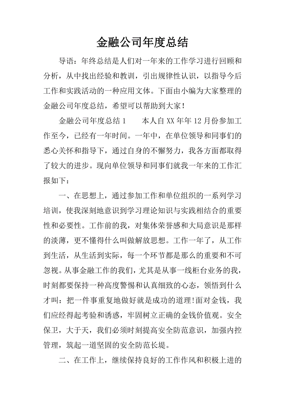 金融公司年度总结.docx_第1页