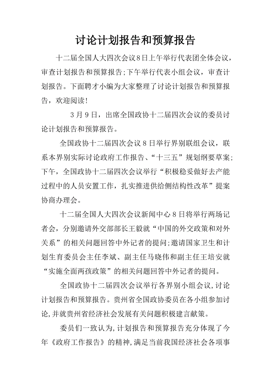 讨论计划报告和预算报告.docx_第1页