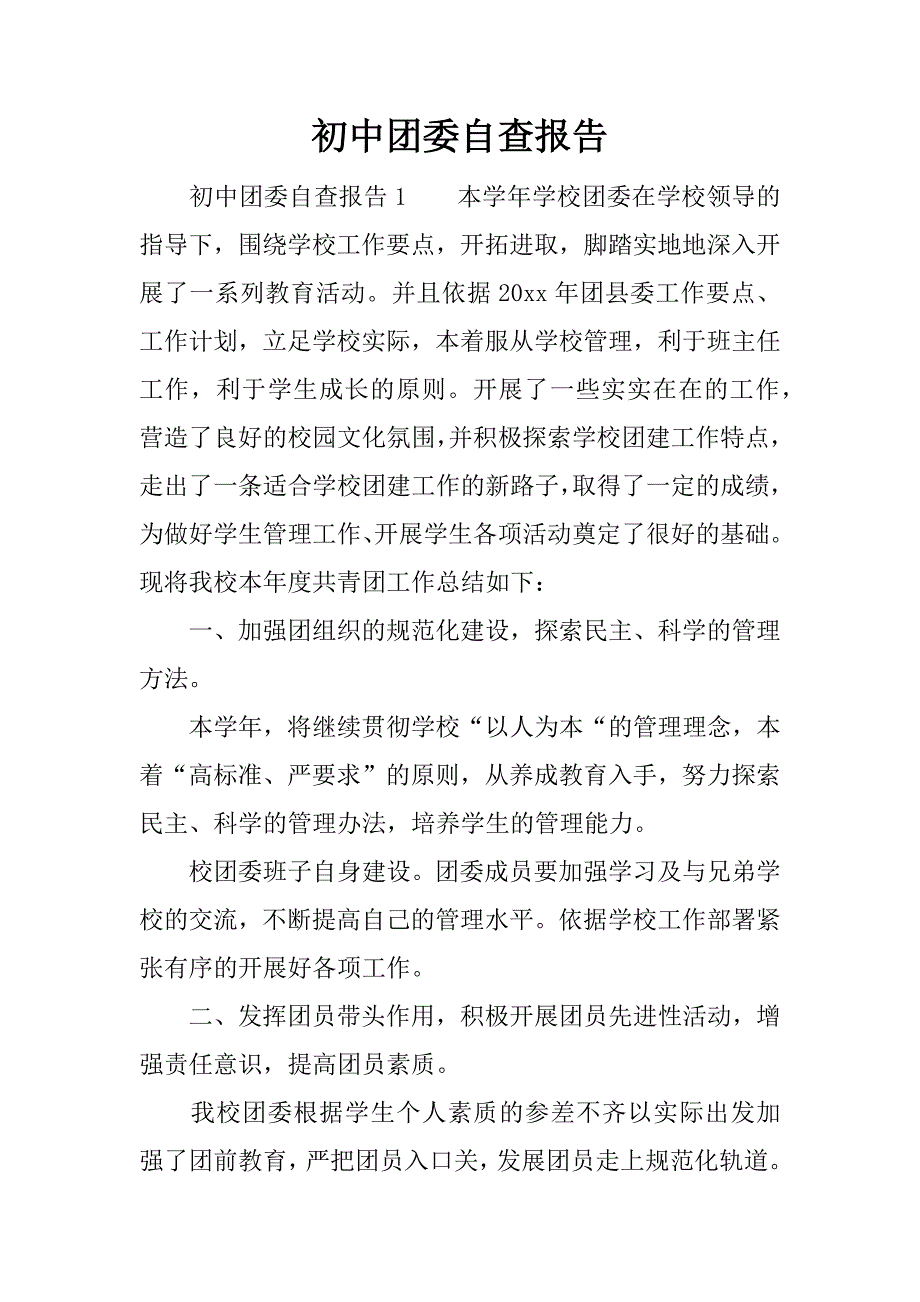 初中团委自查报告_第1页