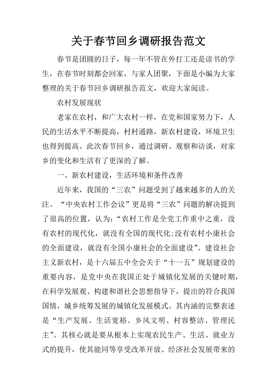 关于春节回乡调研报告范文_第1页