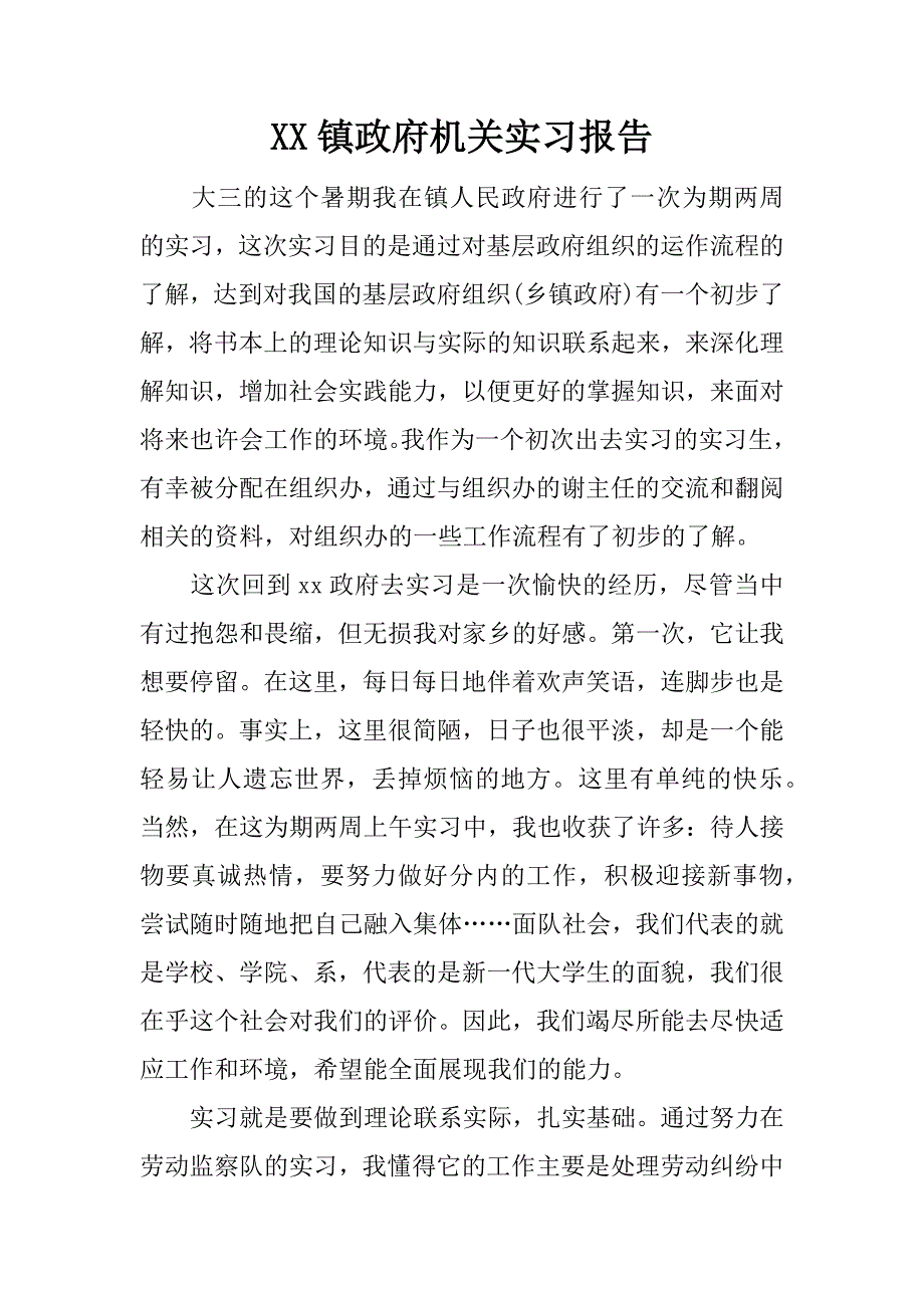 xx镇政府机关实习报告_第1页