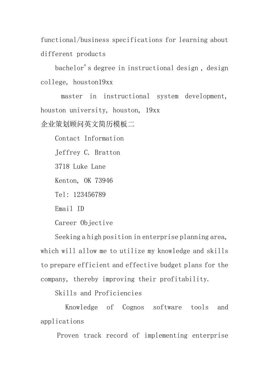 企业策划顾问英文简历模板_第5页