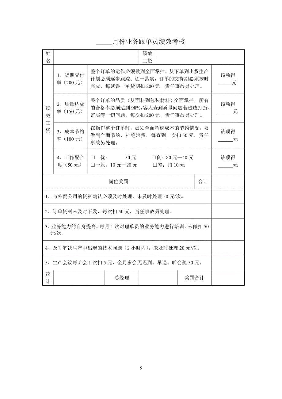 服饰有限公司管理员绩效考核制度_第5页