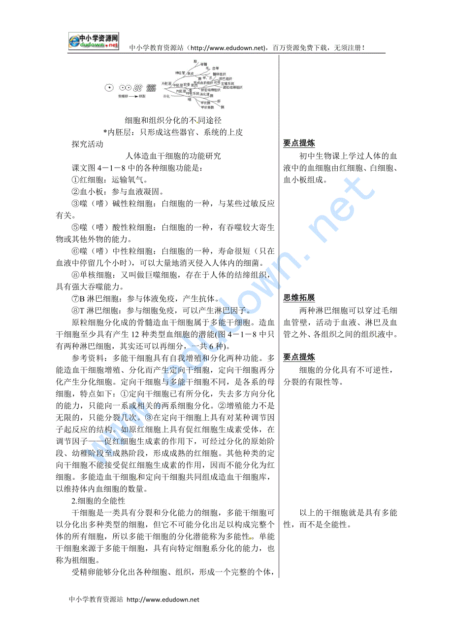 中图版生物必修1第二节《 细胞的分化》教学设计_第3页