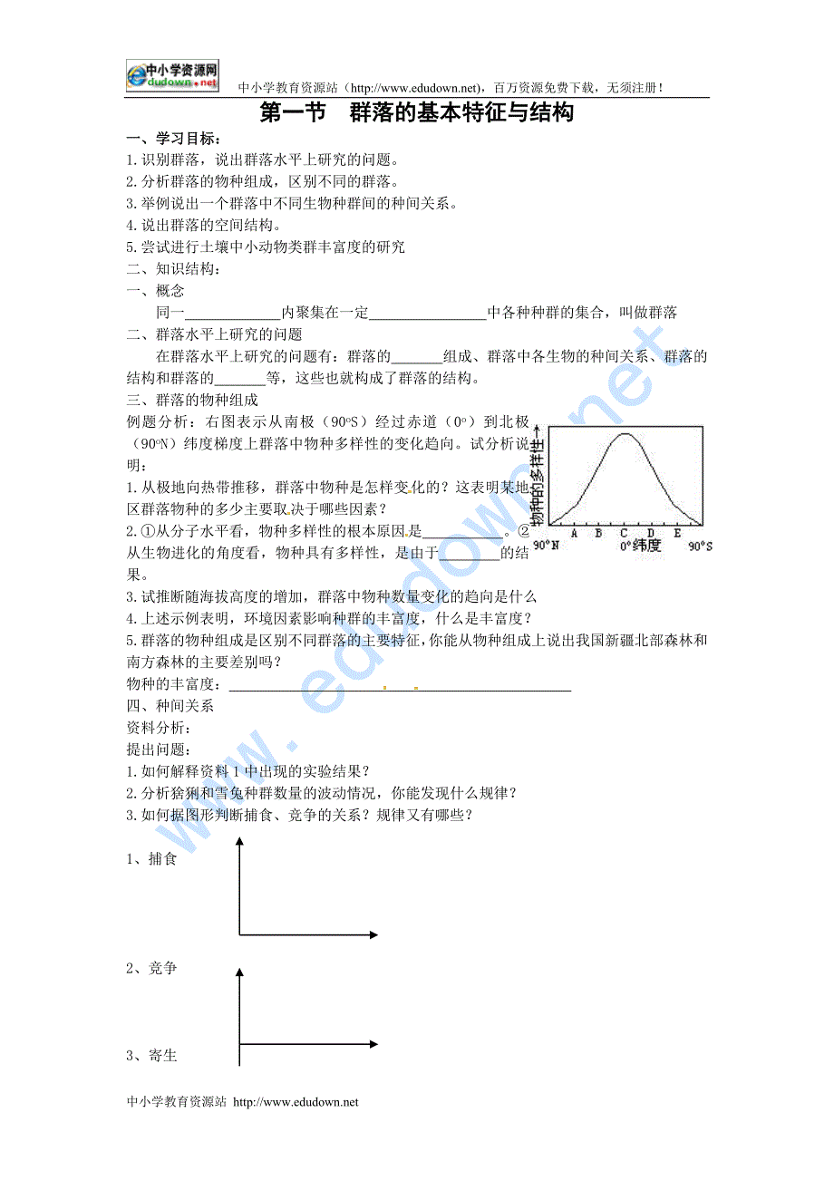 中图版生物必修3第一节《 群落的基本特征与结构》学案_第1页