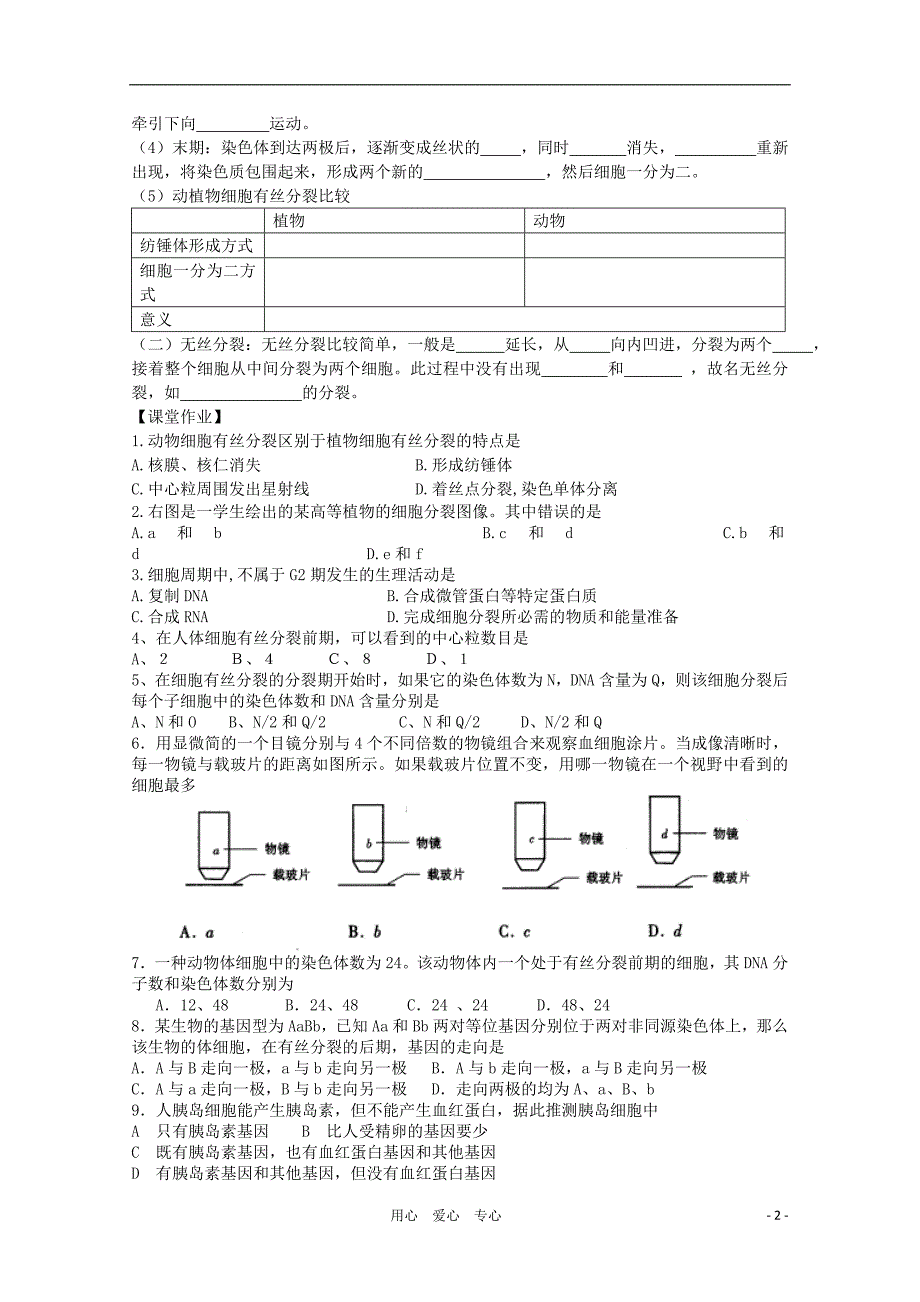 高中生物《细胞的增殖》学案4 浙教版必修1_第2页