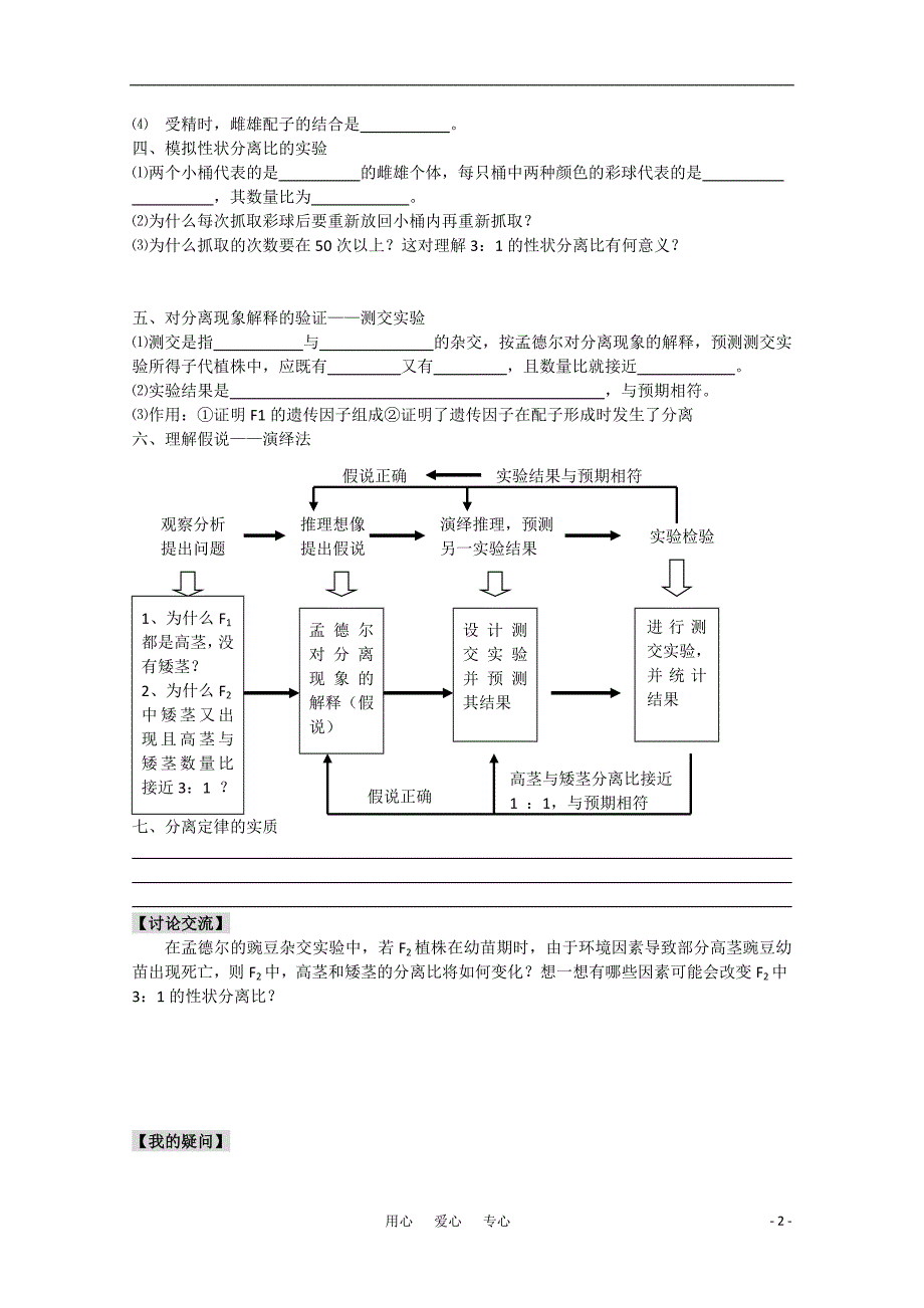 高中生物 孟德尔豌豆杂交实验（一）导学案 新人教版_第2页