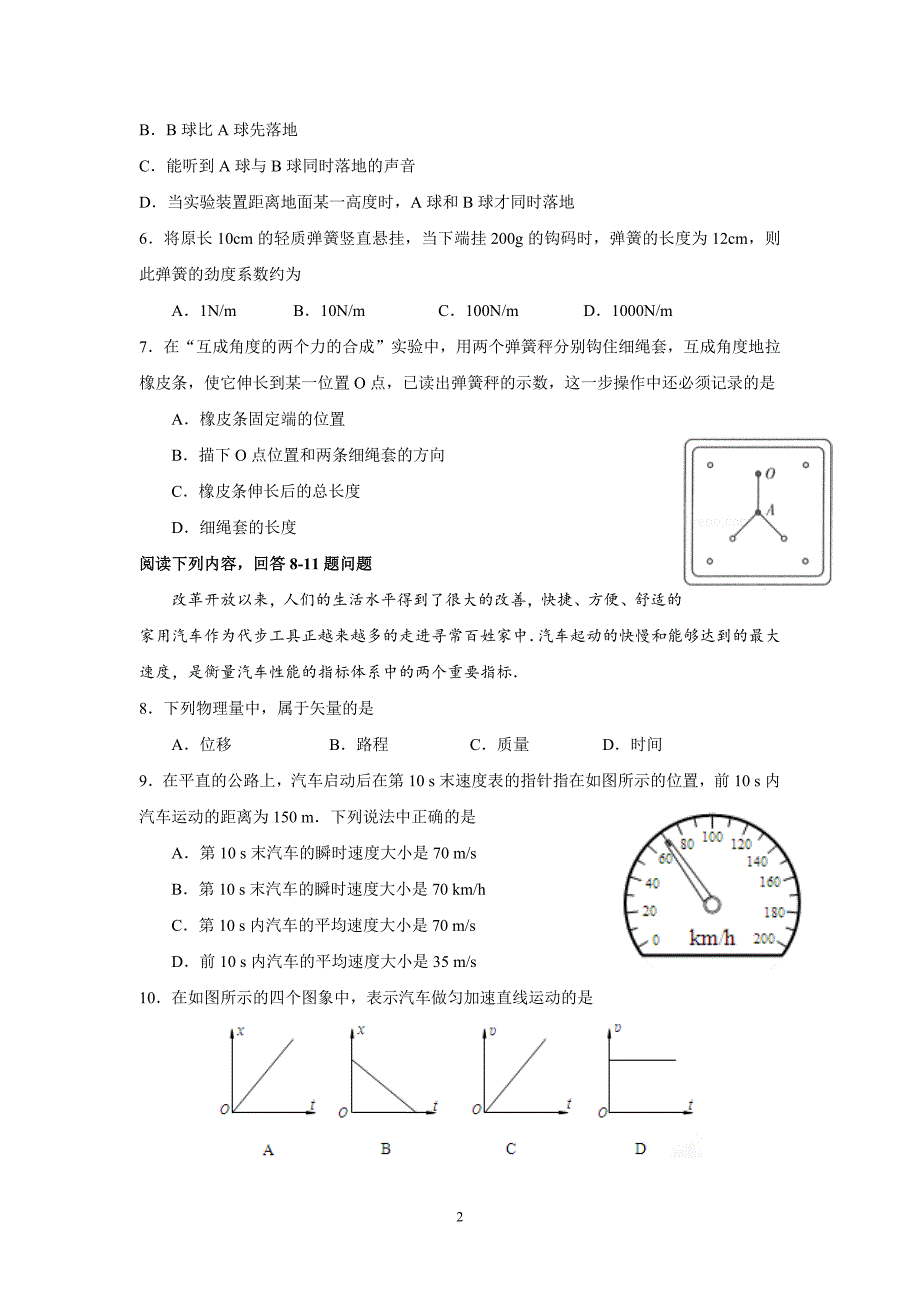 【物理】江苏省扬州市2016年普通高中学业水平测试（必修）模拟考试试题（二）_第2页