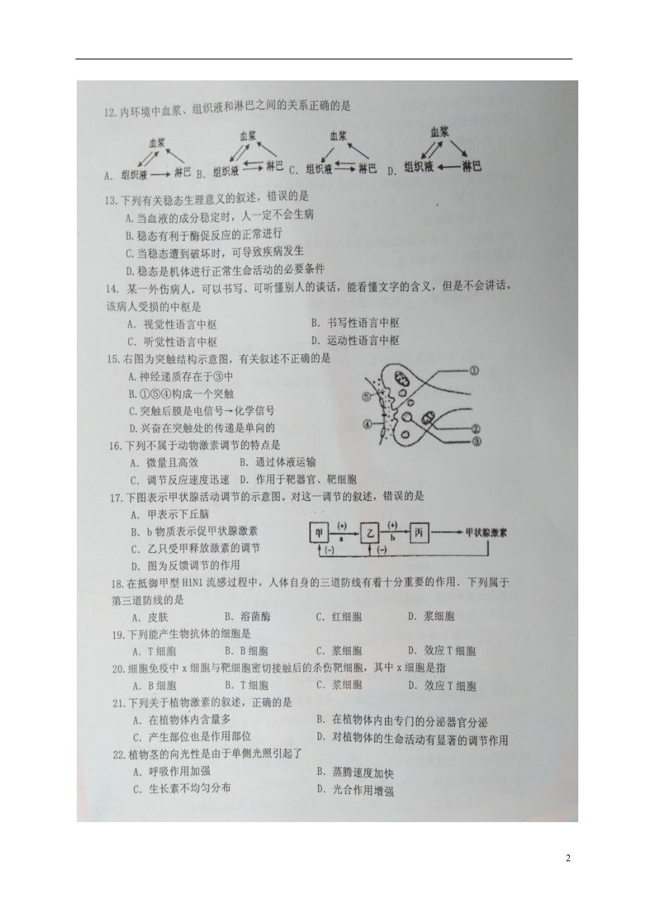 高二生物上学期期末考试试题 文（无答案）_第2页