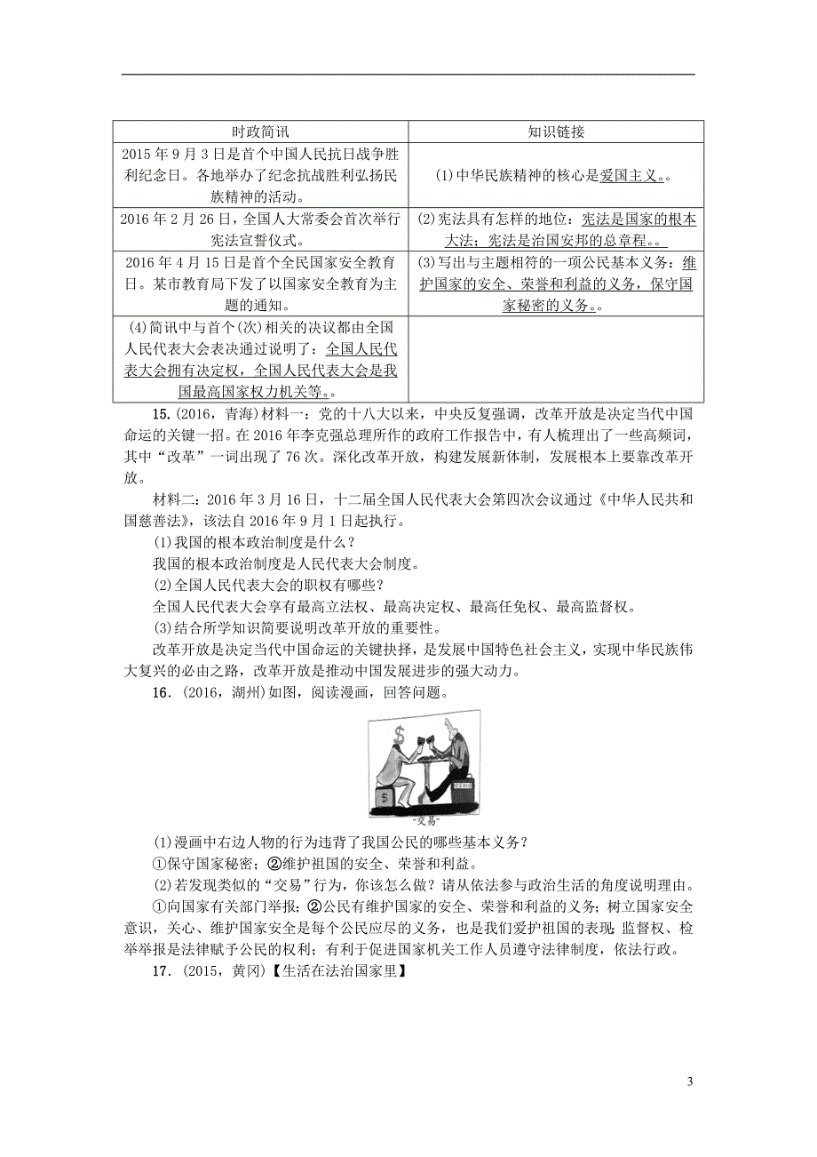 中考政治 备考集训 第一篇 系统复习 第五讲 参与政治生活（第六课） 新人教版1_第3页