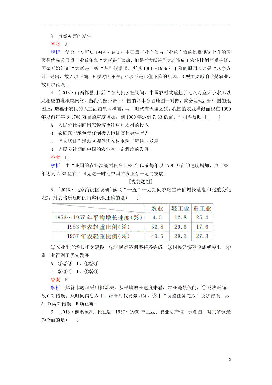 高考历史一轮复习 第30讲 现代中国经济建设的发展和曲折习题 新人教版_第2页