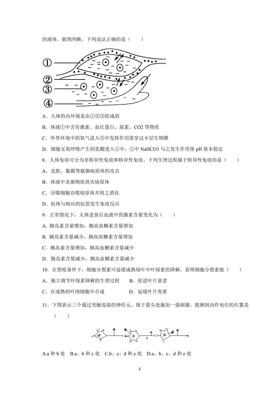 【生物】广东省阳东广雅学校2014-2015学年高二上学期期中考试_第3页