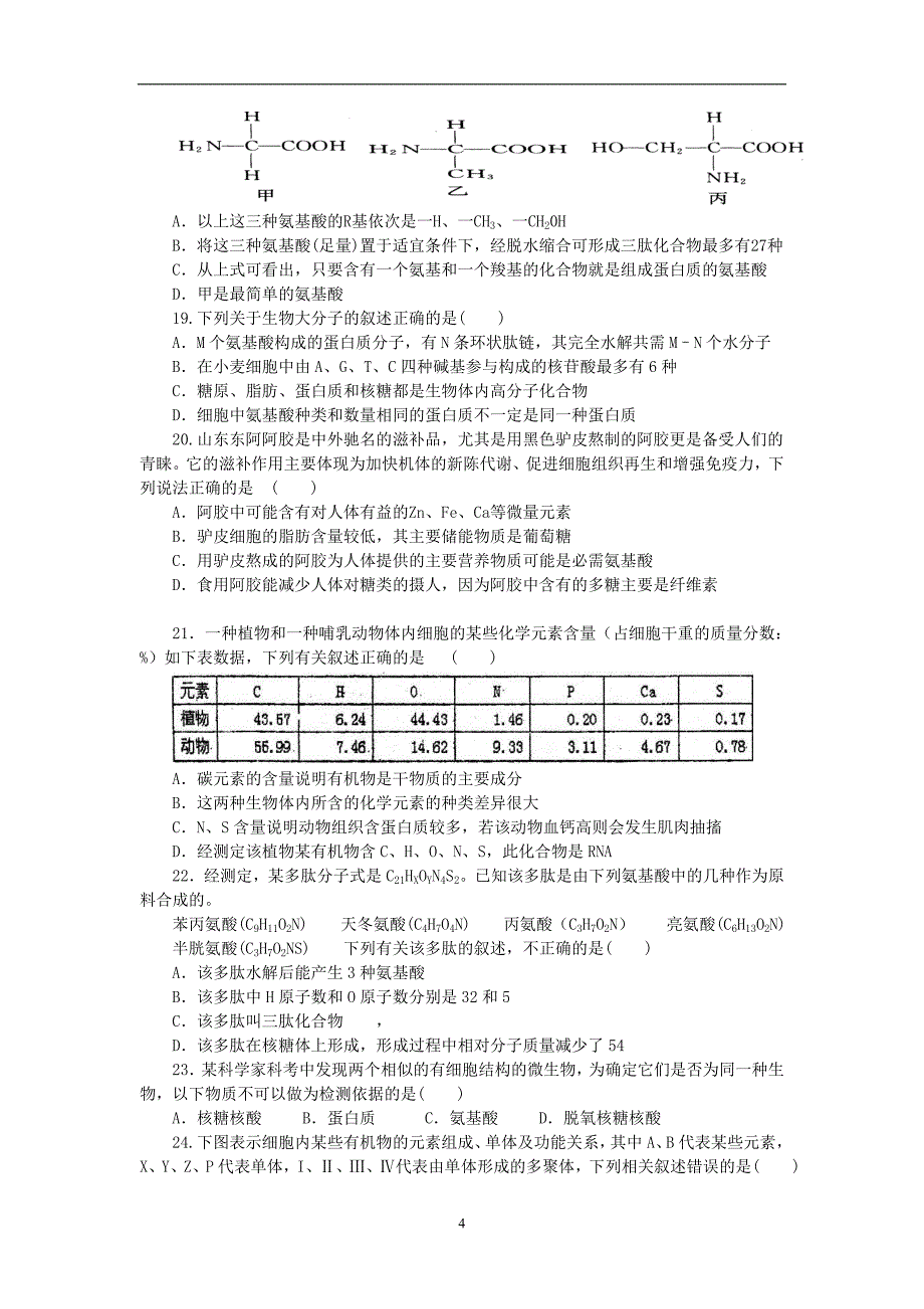 【生物】山东省临沂市郯城一中2013-2014学年高一上学期期中考试试题04_第4页