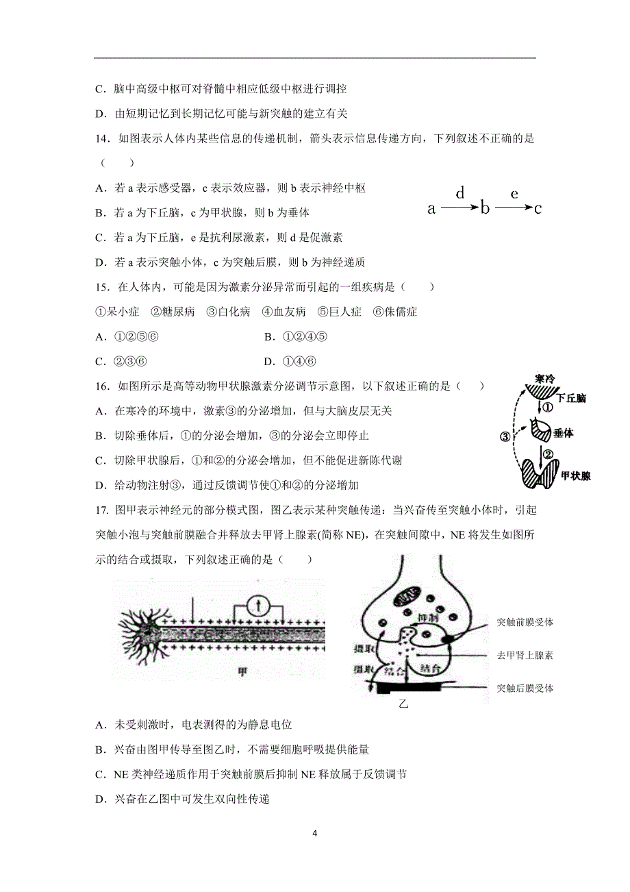 【生物】山东省临沂市蒙阴县第一中学2014-2015学年高一下学期期中考试_第4页