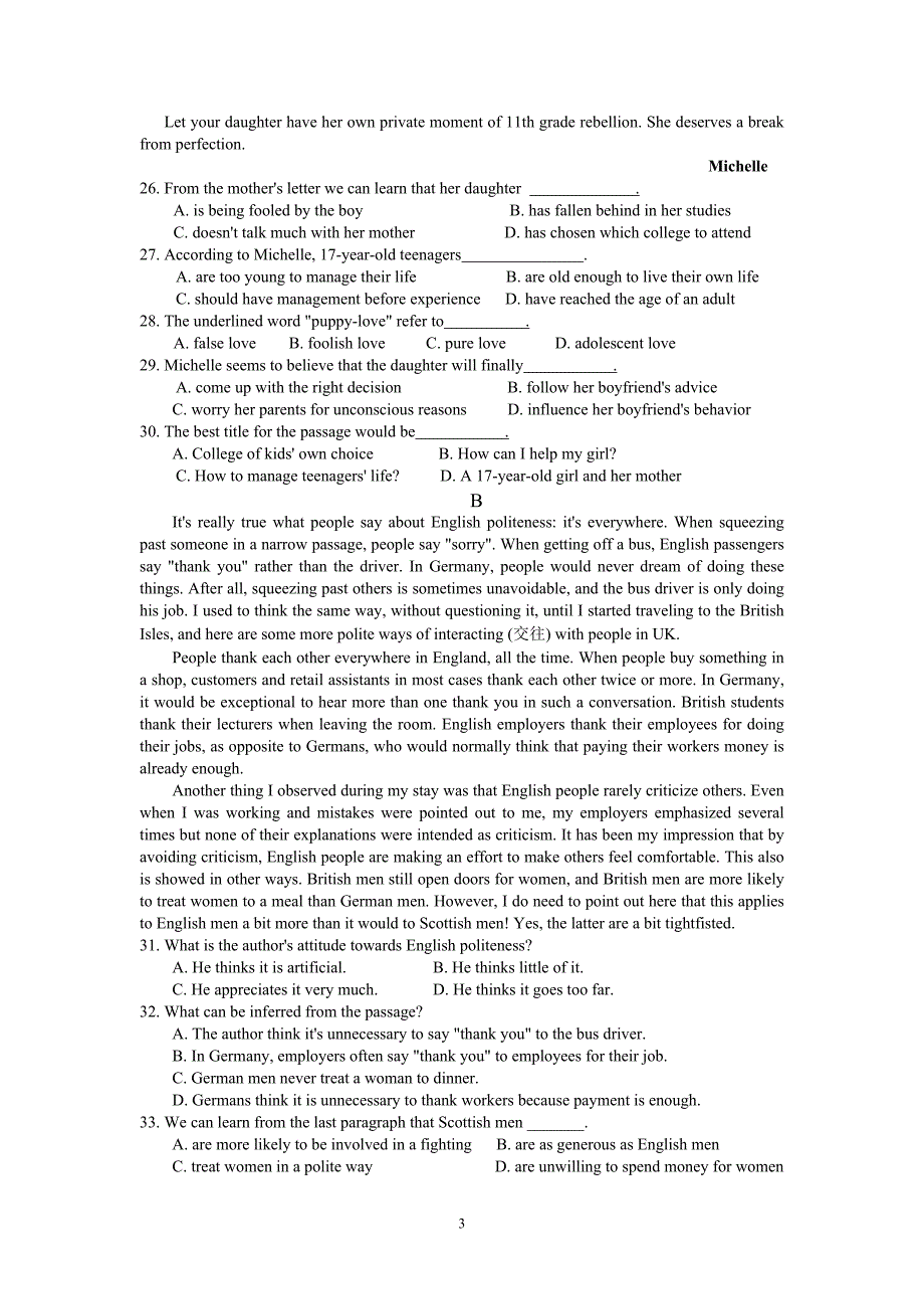 【英语】广东省汕头市金山中学2014届高三上学期期中试题7_第3页