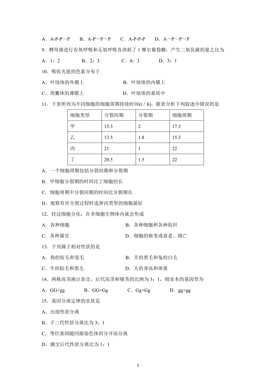 【生物】云南师范大学五华区实验中学2015-2016学年高一下学期期中考试_第2页