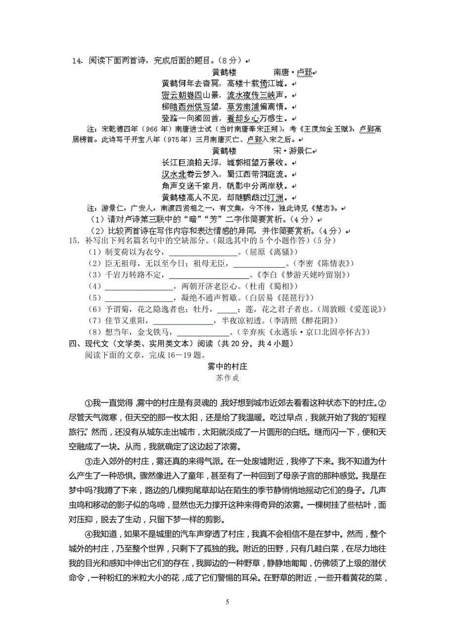 【语文】湖北省黄梅县2013届高三高考仿真模拟考试题_第5页