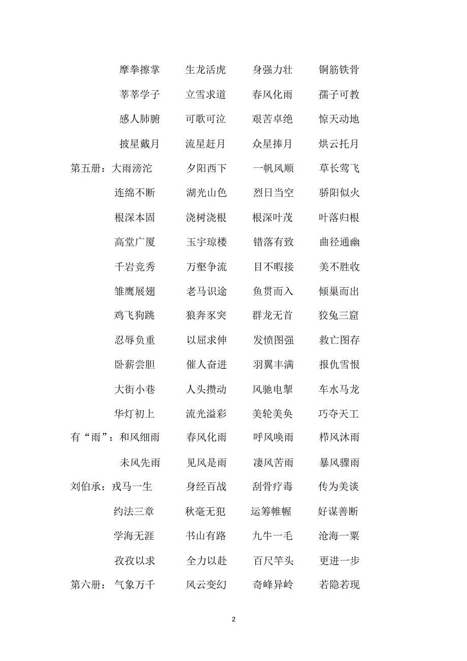 苏教版国标本《语文》一至六年级单元里所有的“四字成语”_第2页