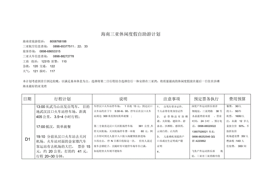 青岛、大连度假自助游计划表_第1页