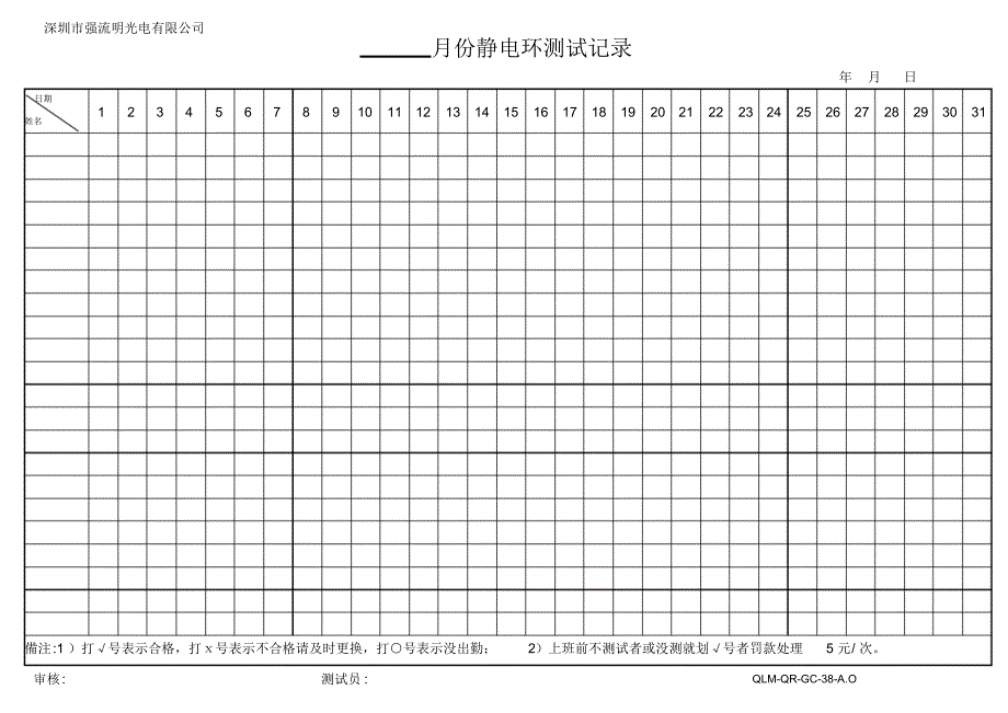 静电手环测试记录表_第1页