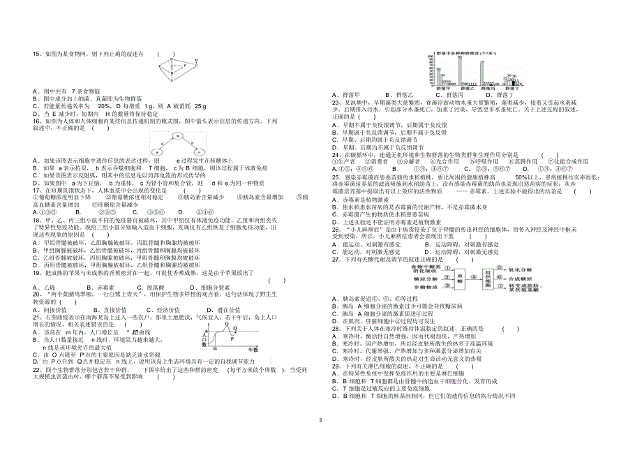 高二生物必修三阶段考试题_第2页